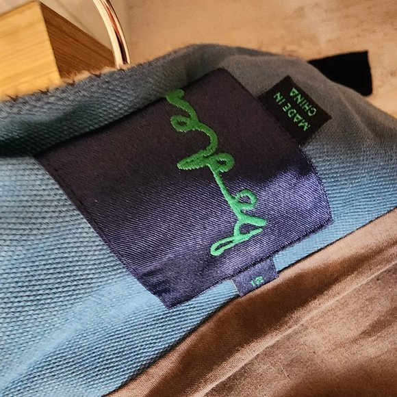 SOLDBODEN Colorblock turquoise, brown long jacket NWOT 12 Cotton - Picture 7 of 8